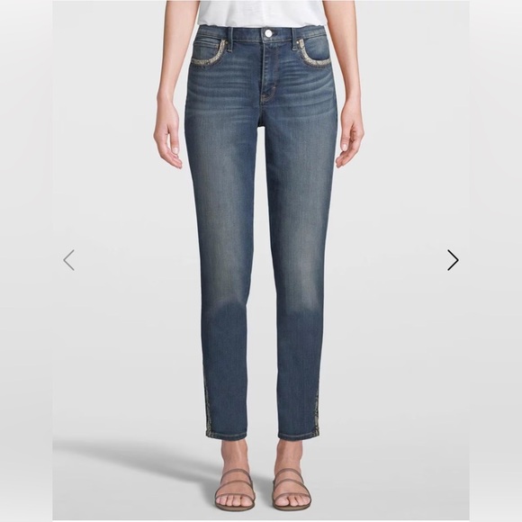 White House Black Market Mid-Rise Snake Trim Ankle Jeans Everyday Soft Sz 2 - Picture 1 of 14